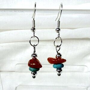 Carnelian Blue Howlite Sterling Silver Beaded Earrings